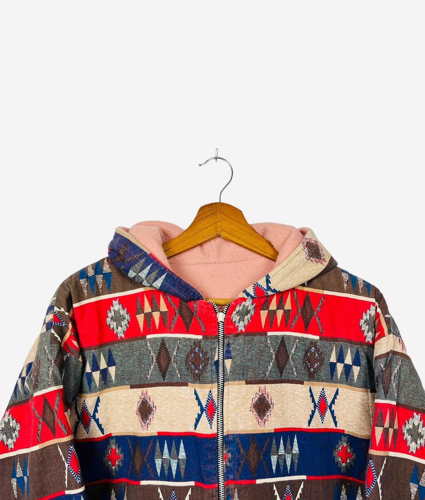 Veste Légère Réversible Vintage Rose & Rouge - L (A129)
