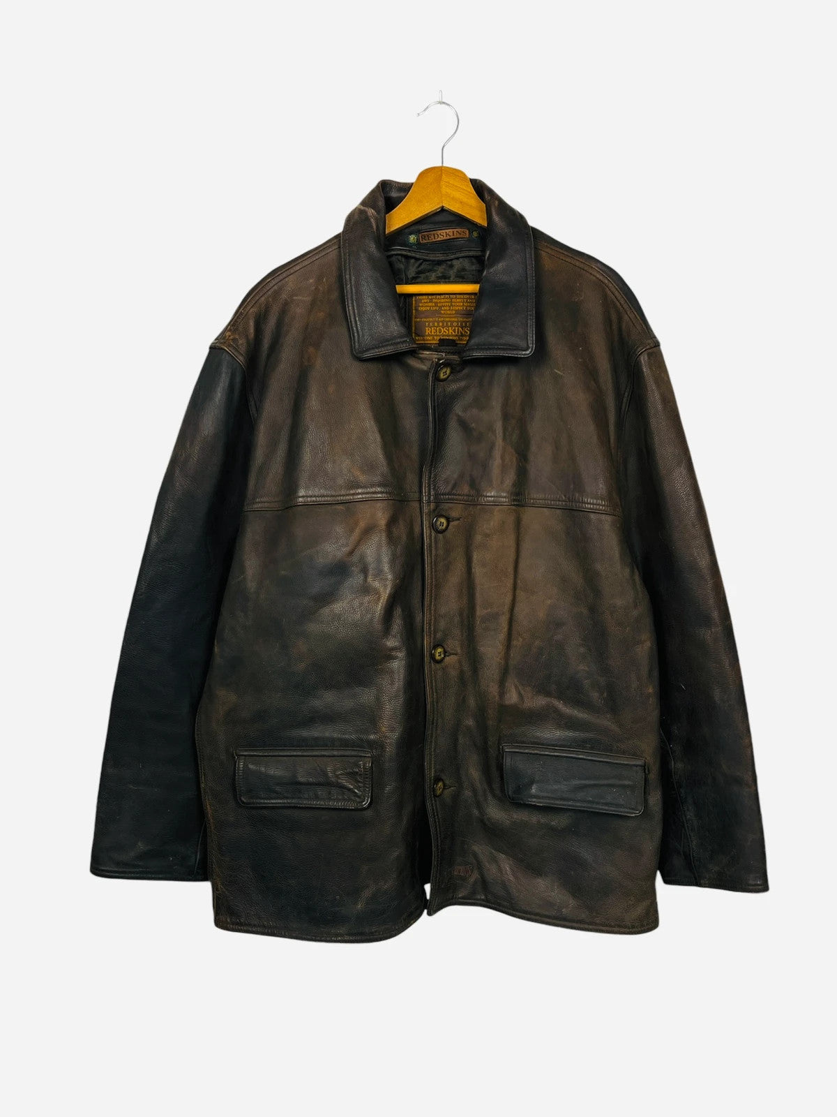 Manteau en Cuir Véritable de Vachette Mi-Long Redskins Jacket Vintage - XXL (A379)