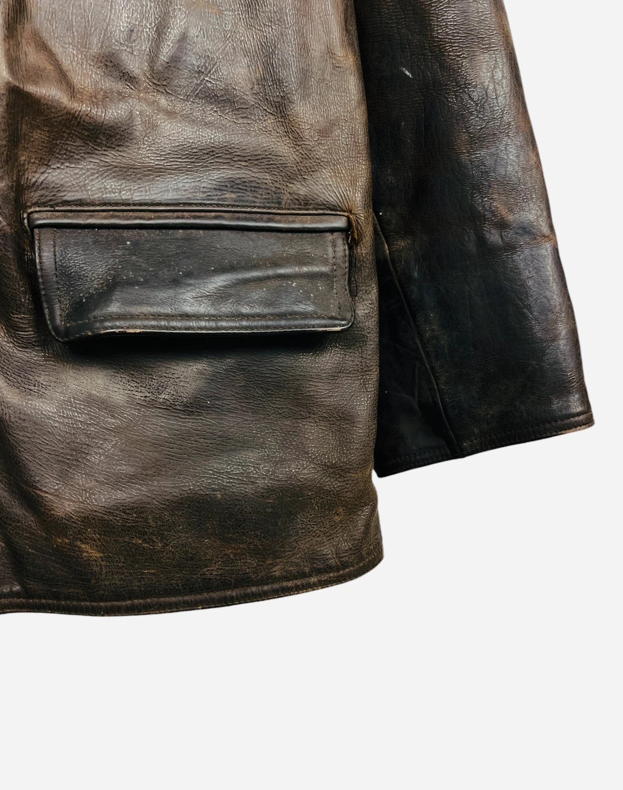 Manteau en Cuir Véritable de Vachette Mi-Long Redskins Jacket Vintage - XXL (A379)