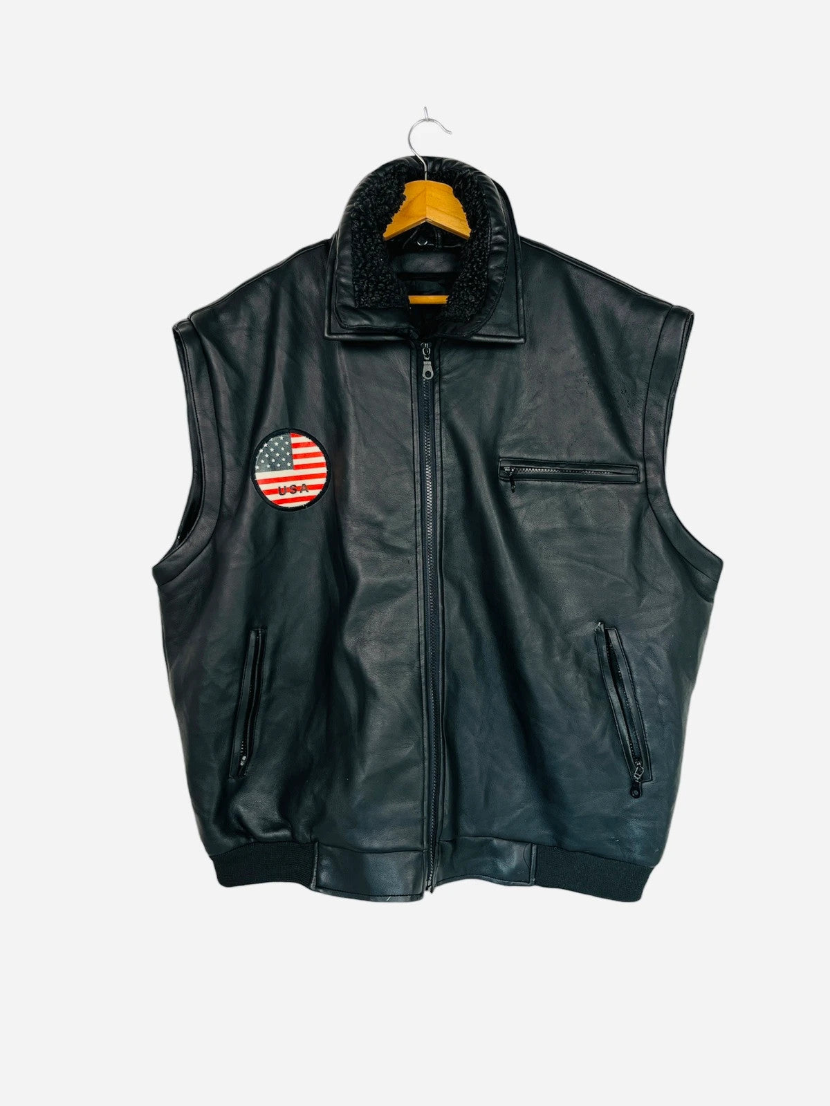 Jacket en Cuir Sans Manches USA Américain 2000' - XL (A385)