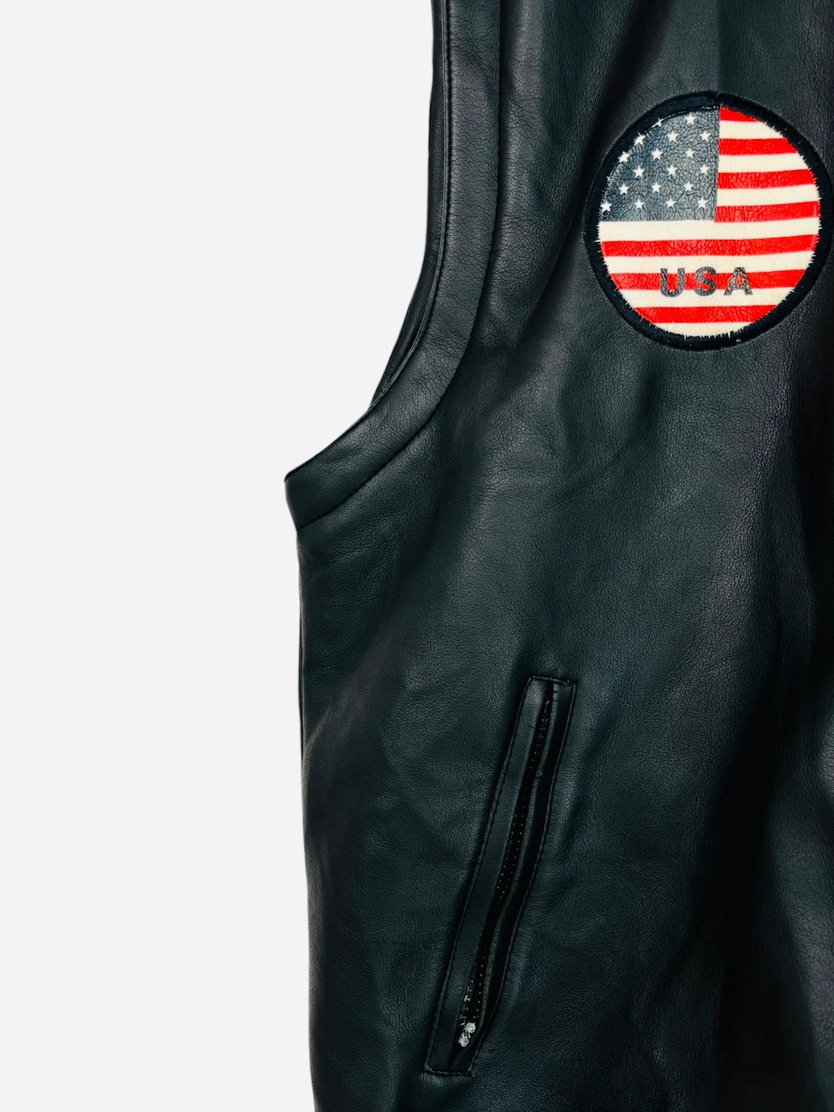 Jacket en Cuir Sans Manches USA Américain 2000' - XL (A385)