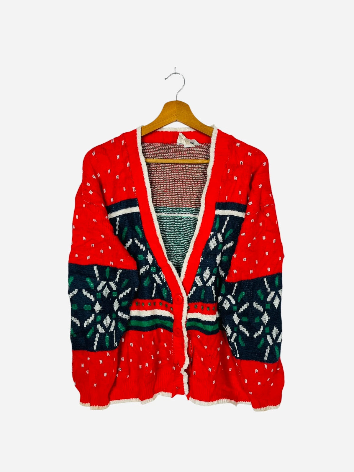 Pull Cardigan à Motifs Vintage Noël Gilet Rouge - M (A406)