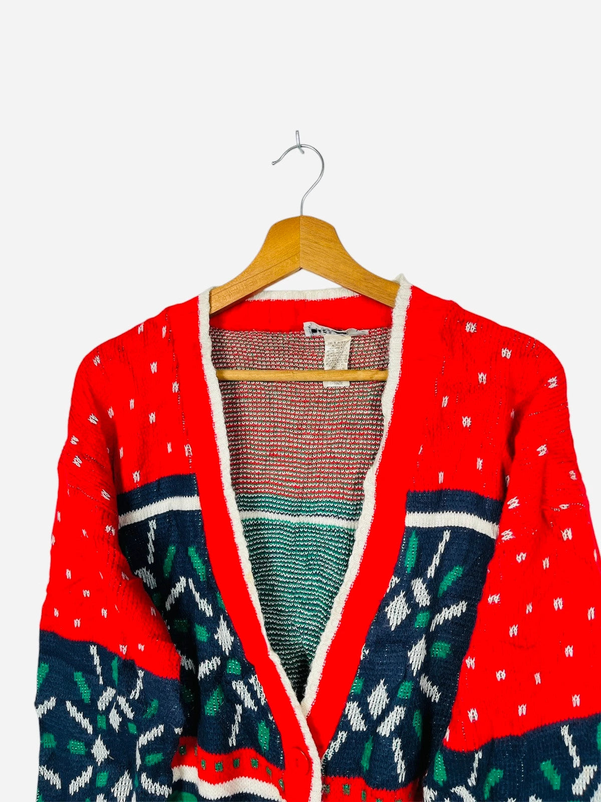 Pull Cardigan à Motifs Vintage Noël Gilet Rouge - M (A406)