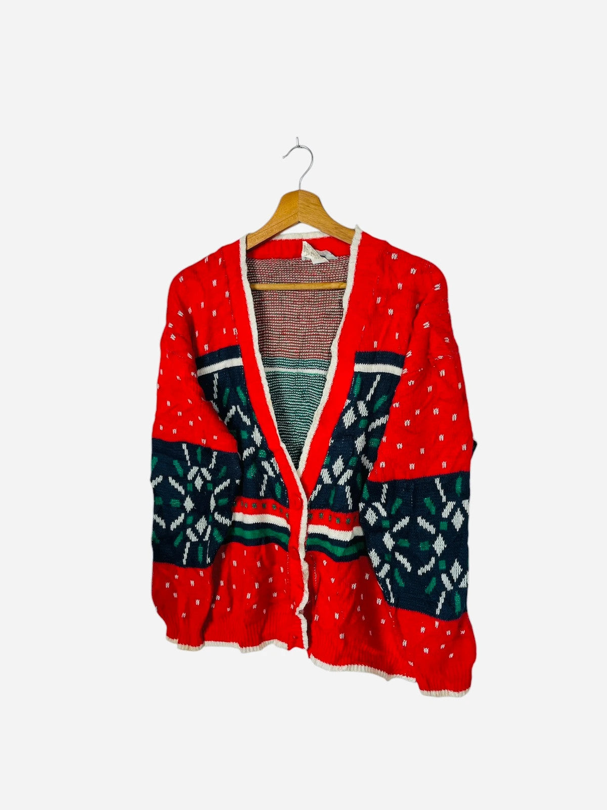 Pull Cardigan à Motifs Vintage Noël Gilet Rouge - M (A406)