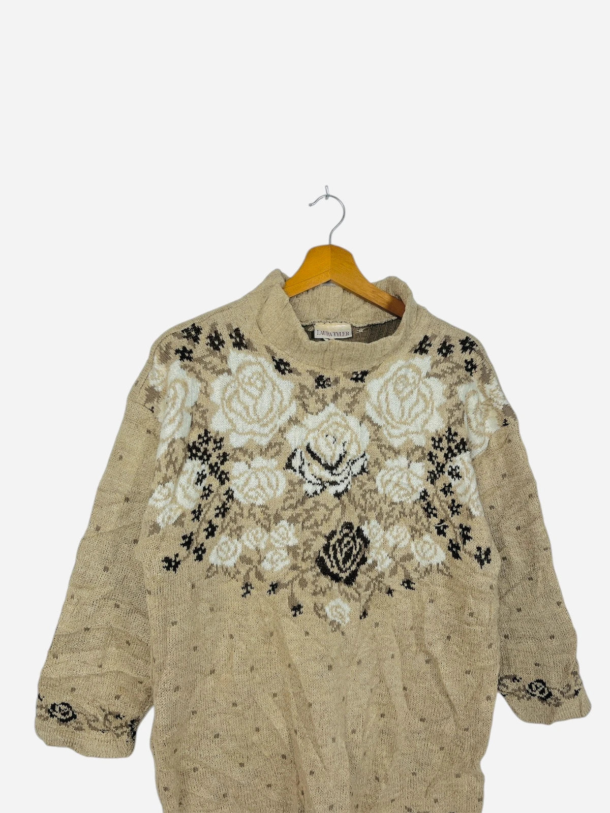 Pull Crewneck à Col Montant Vintage Beige Crème - M (A418)