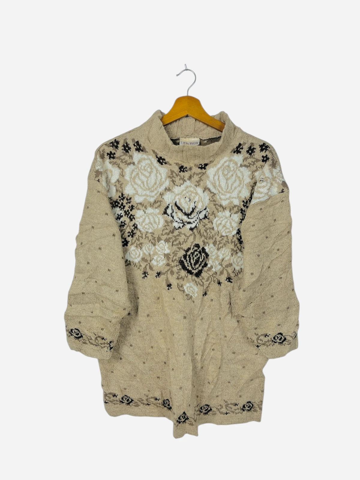 Pull Crewneck à Col Montant Vintage Beige Crème - M (A418)