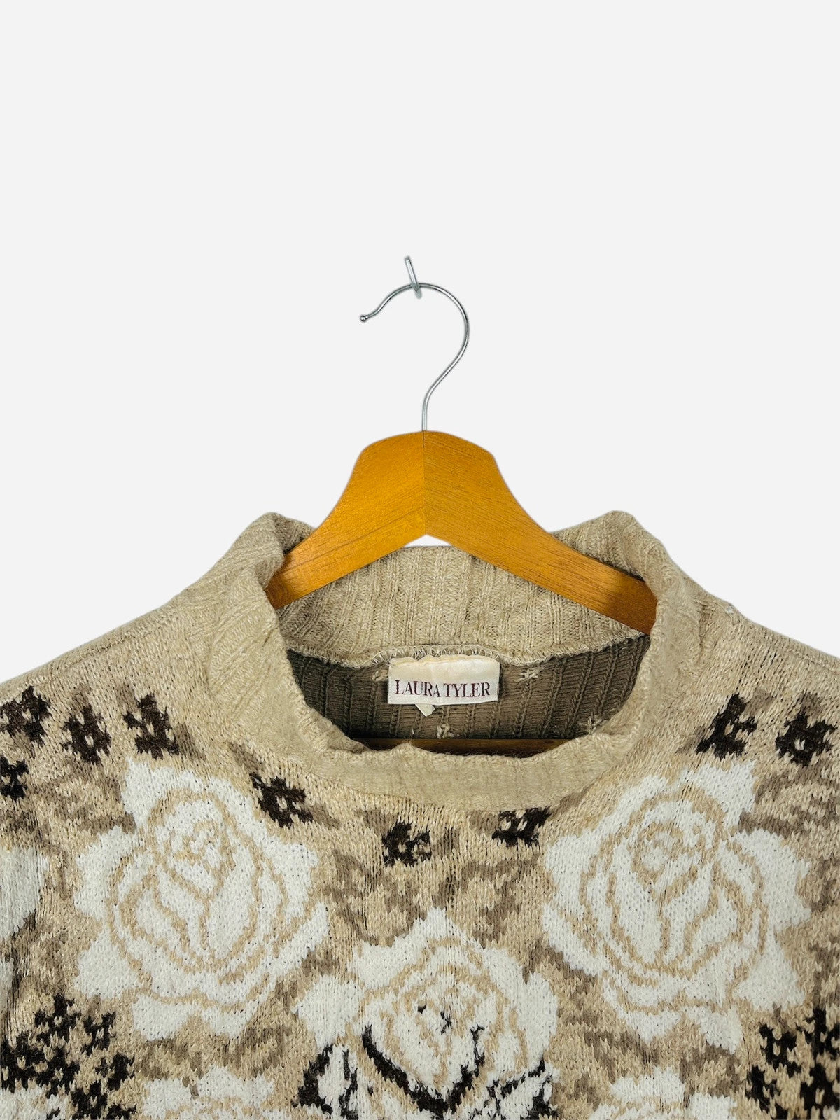 Pull Crewneck à Col Montant Vintage Beige Crème - M (A418)