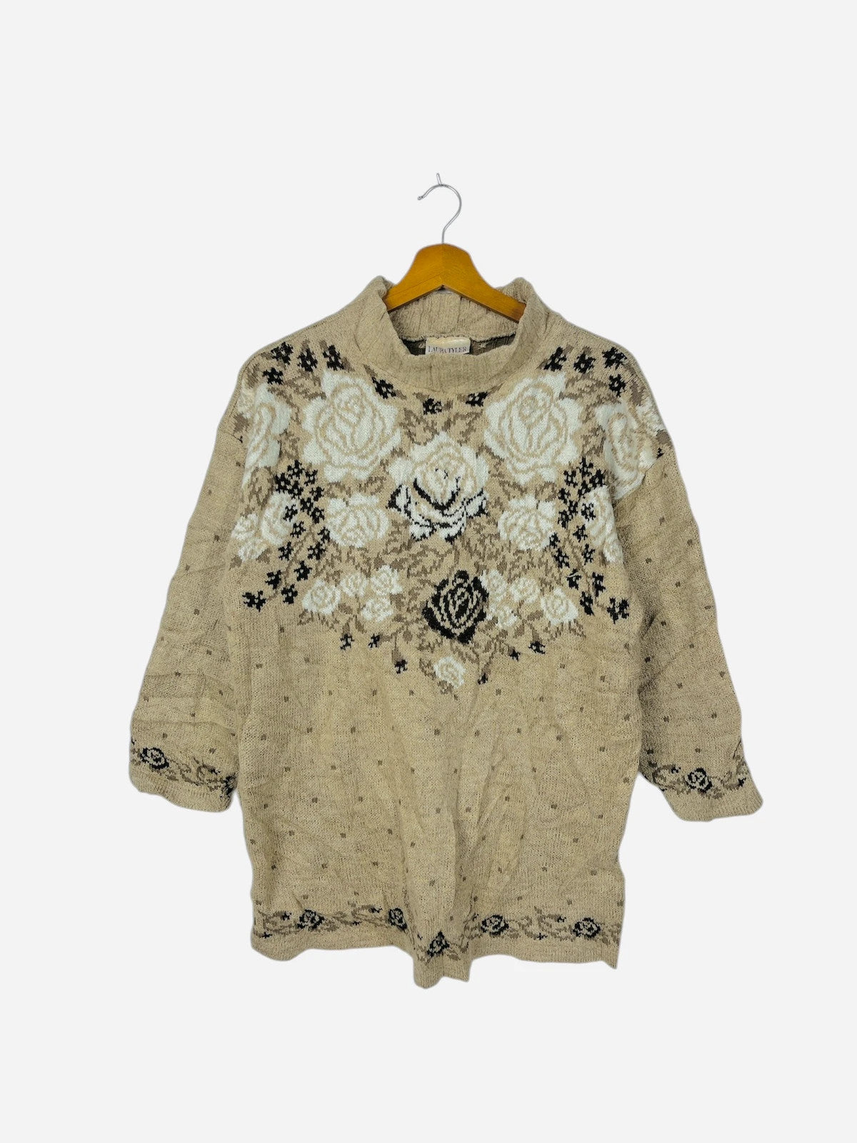 Pull Crewneck à Col Montant Vintage Beige Crème - M (A418)
