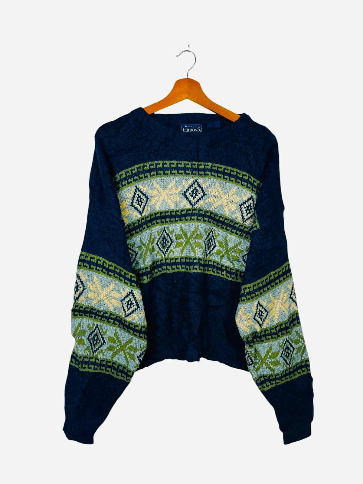 Pull Crewneck Vintage Sweat Vert & Marine - L (A427)