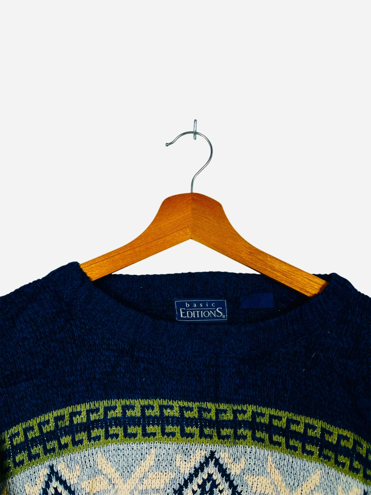 Pull Crewneck Vintage Sweat Vert & Marine - L (A427)