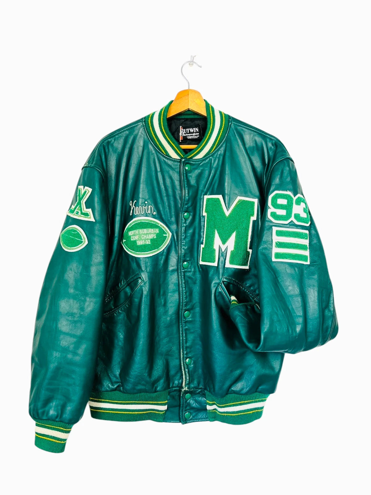 Veste Américaine en Cuir 90’ Vert Style Big Boy Jacket Skate Y2K - XL (A131)