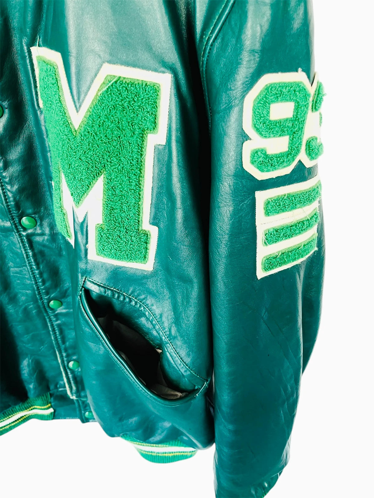 Veste Américaine en Cuir 90’ Vert Style Big Boy Jacket Skate Y2K - XL (A131)