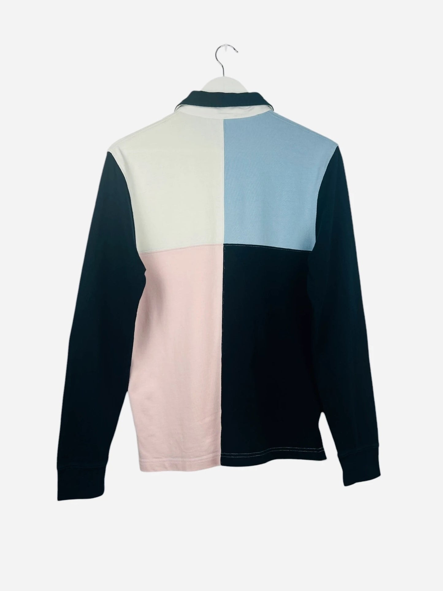 Polo Eden Park Rayé Manches Longues Rugby Noir, Rose & Bleu - S (B10)