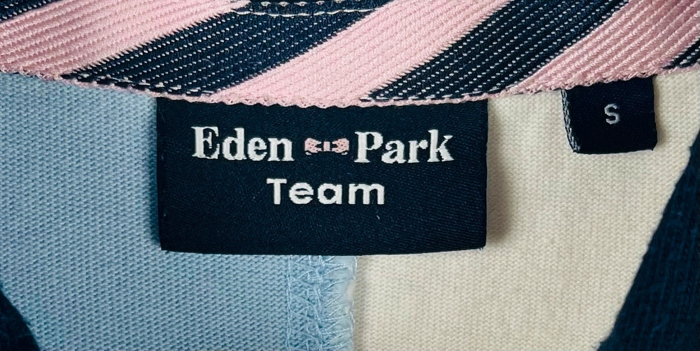 Polo Eden Park Rayé Manches Longues Rugby Noir, Rose & Bleu - S (B10)