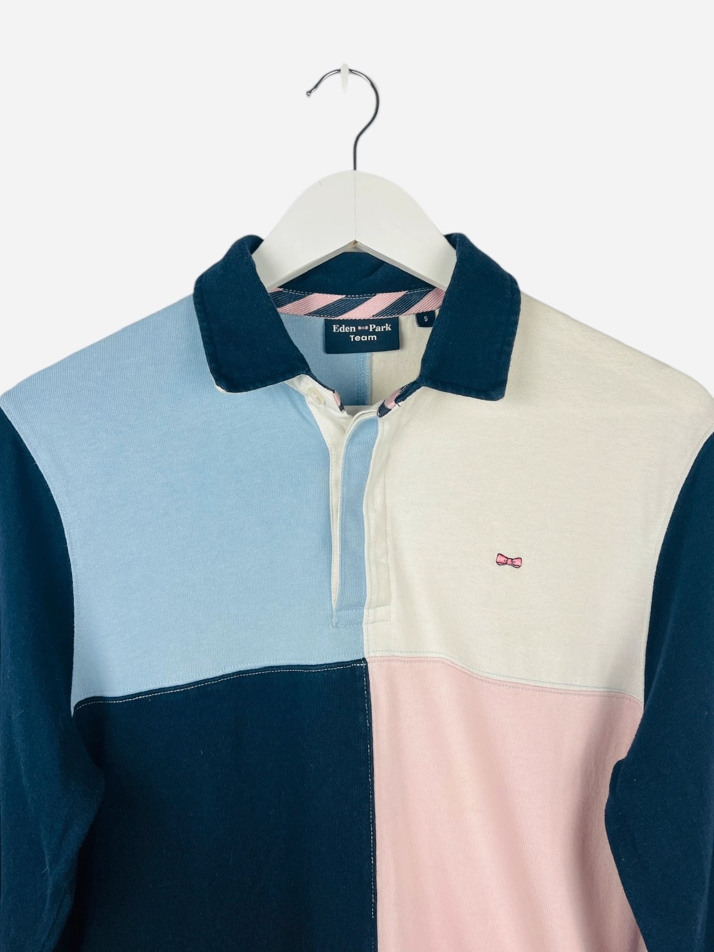 Polo Eden Park Rayé Manches Longues Rugby Noir, Rose & Bleu - S (B10)