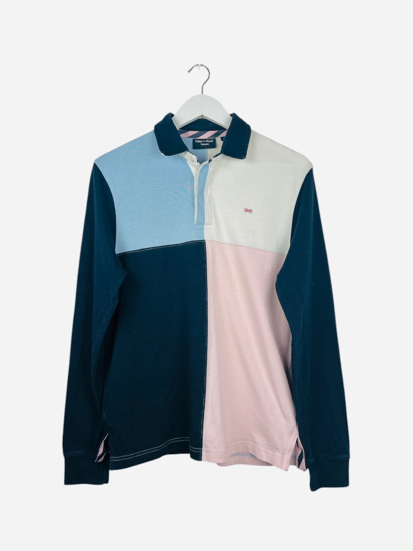 Polo Eden Park Rayé Manches Longues Rugby Noir, Rose & Bleu - S (B10)
