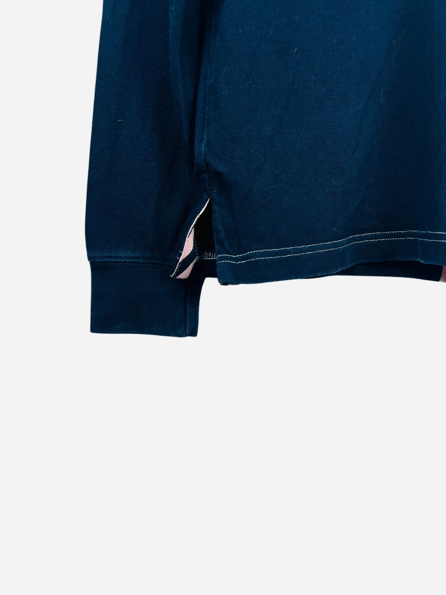 Polo Eden Park Rayé Manches Longues Rugby Noir, Rose & Bleu - S (B10)