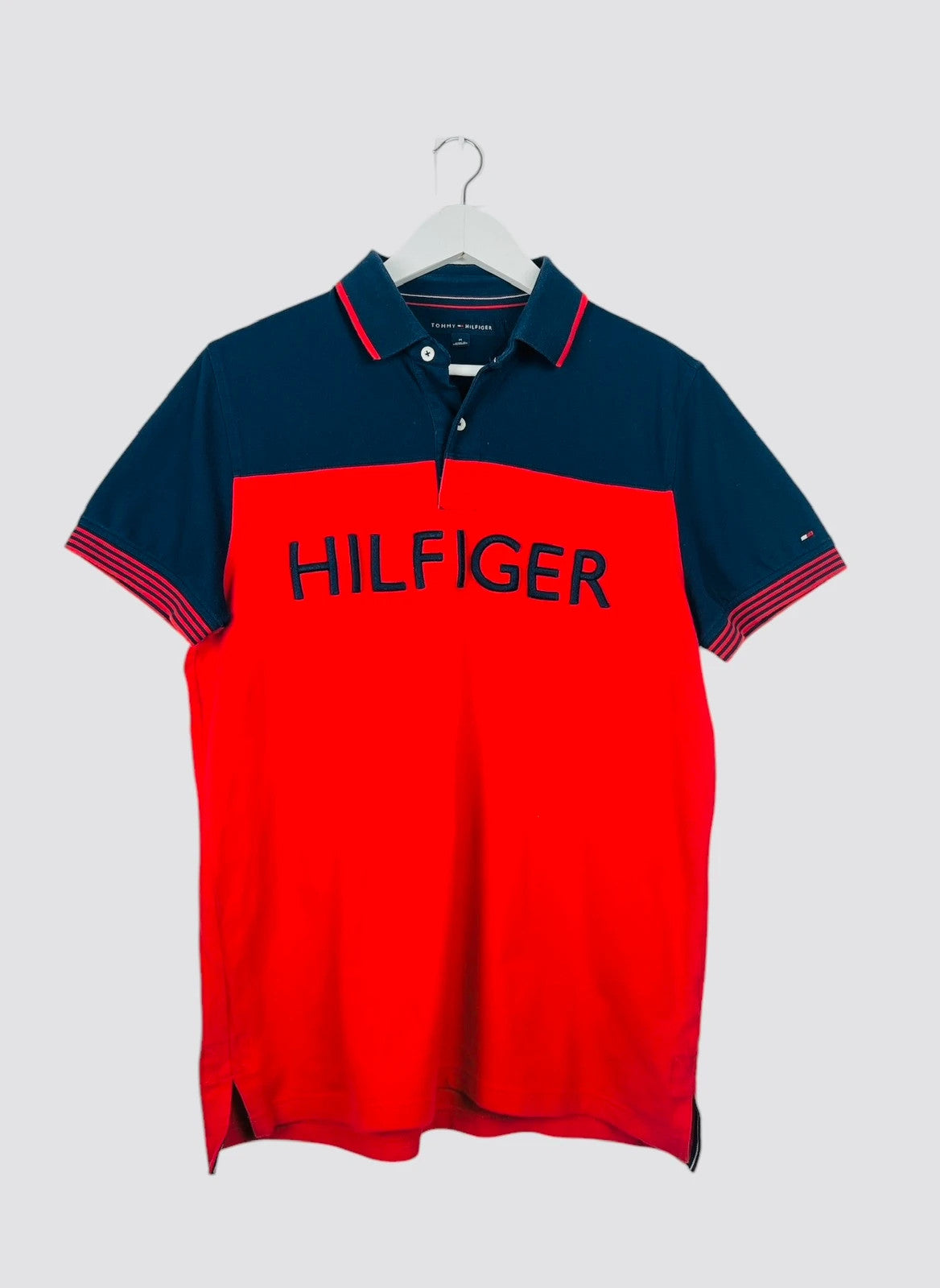 Polo Tommy Hilfiger Logo Brodé Marine & Rouge - M (B25)