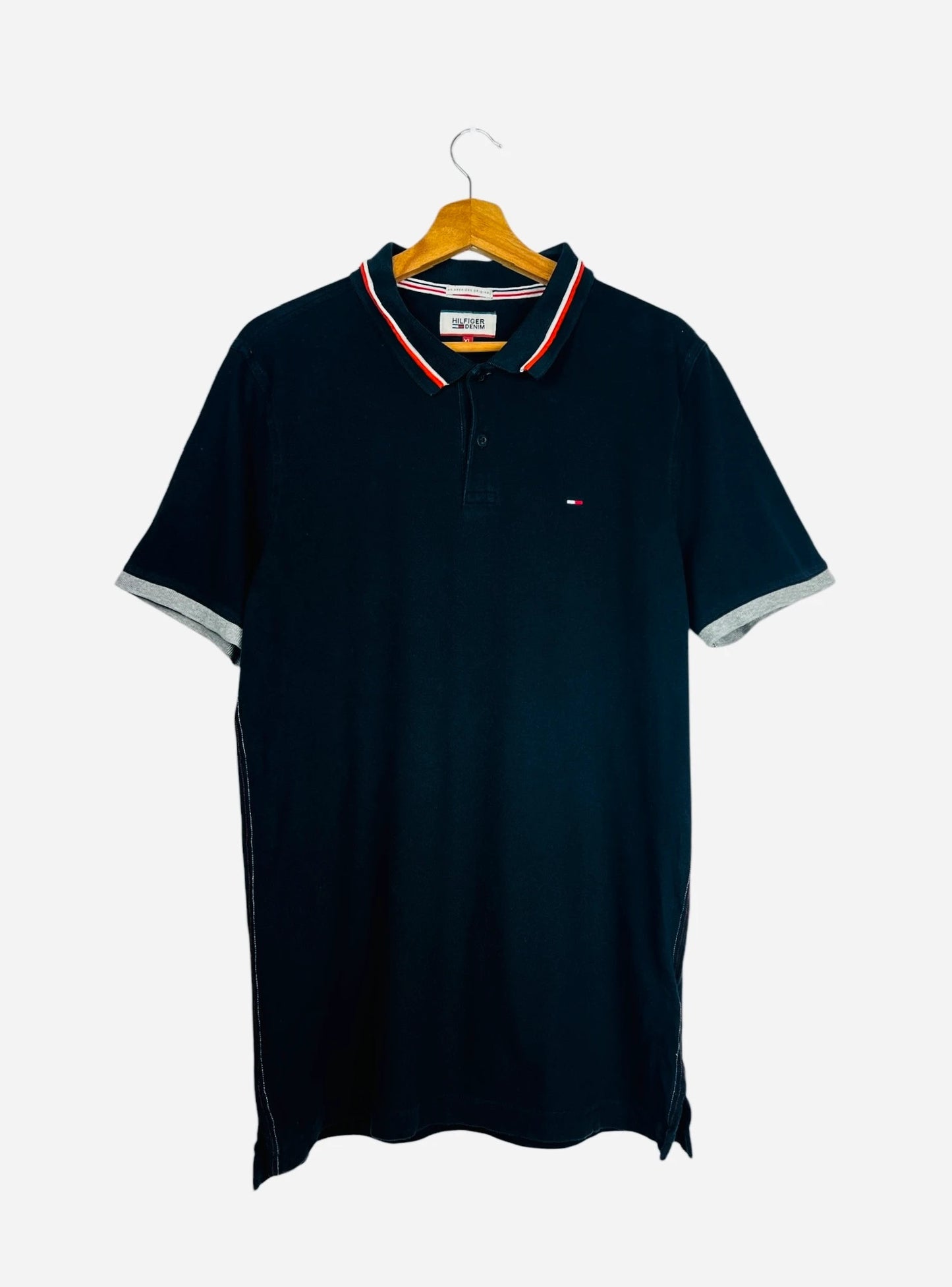 Polo Tommy Hilfiger Logo Brodé Uni Vintage Noir - XL (B57)