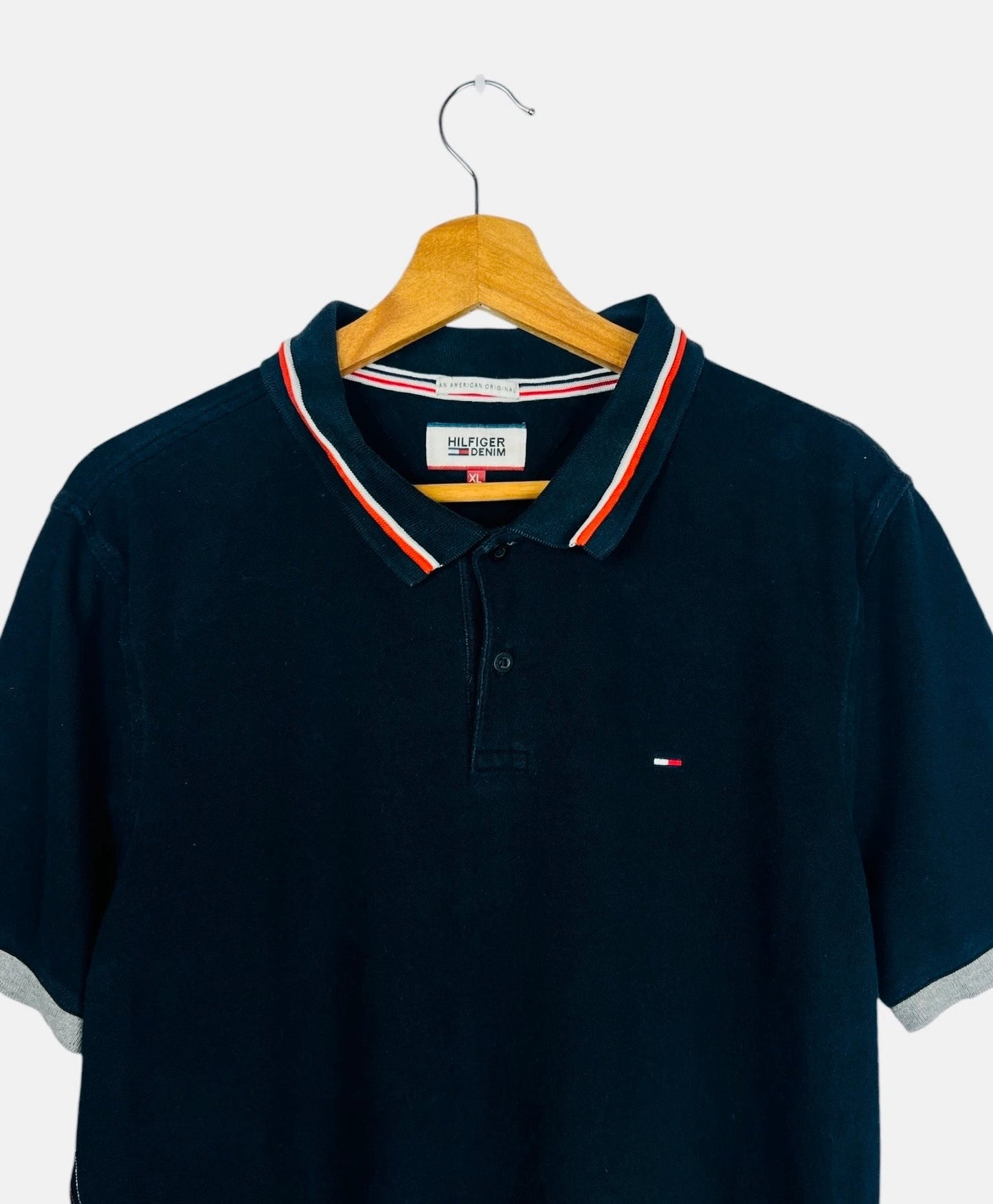 Polo Tommy Hilfiger Logo Brodé Uni Vintage Noir - XL (B57)