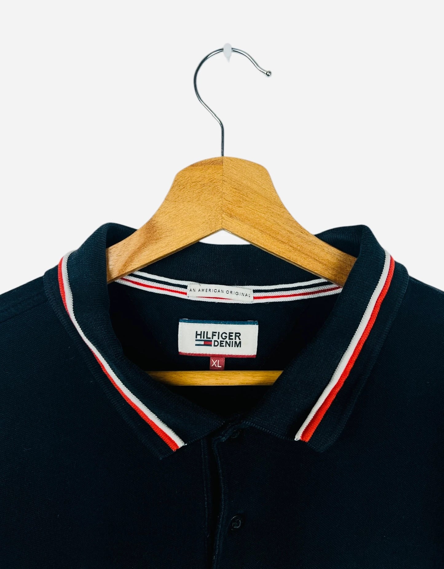 Polo Tommy Hilfiger Logo Brodé Uni Vintage Noir - XL (B57)