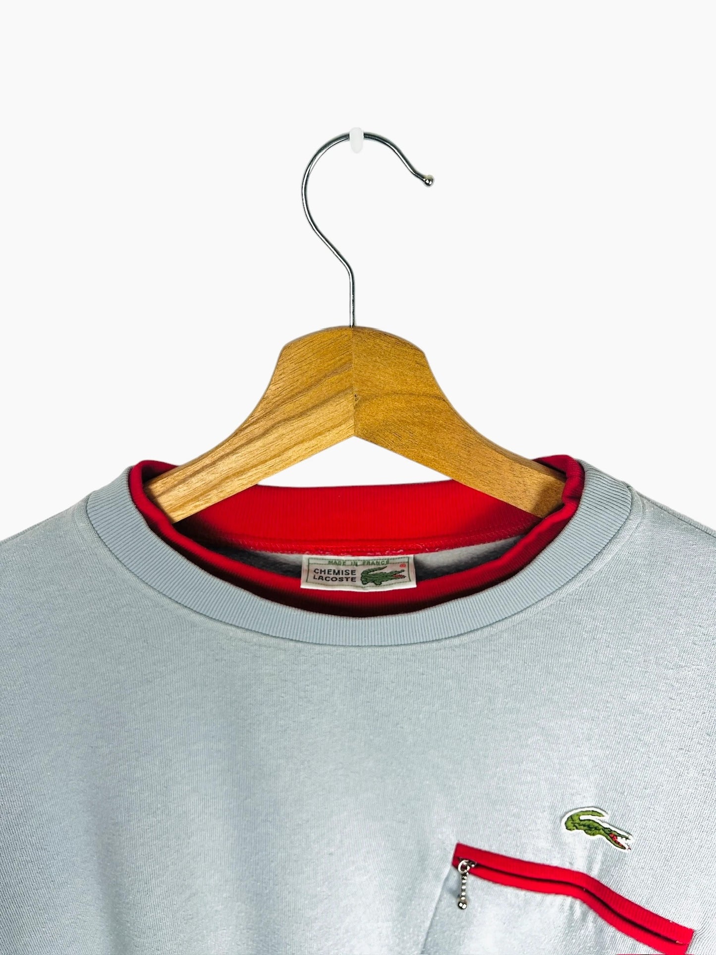 Sweat Pull Crewneck Lacoste Vintage Gris & Rouge 90' - L (B59)