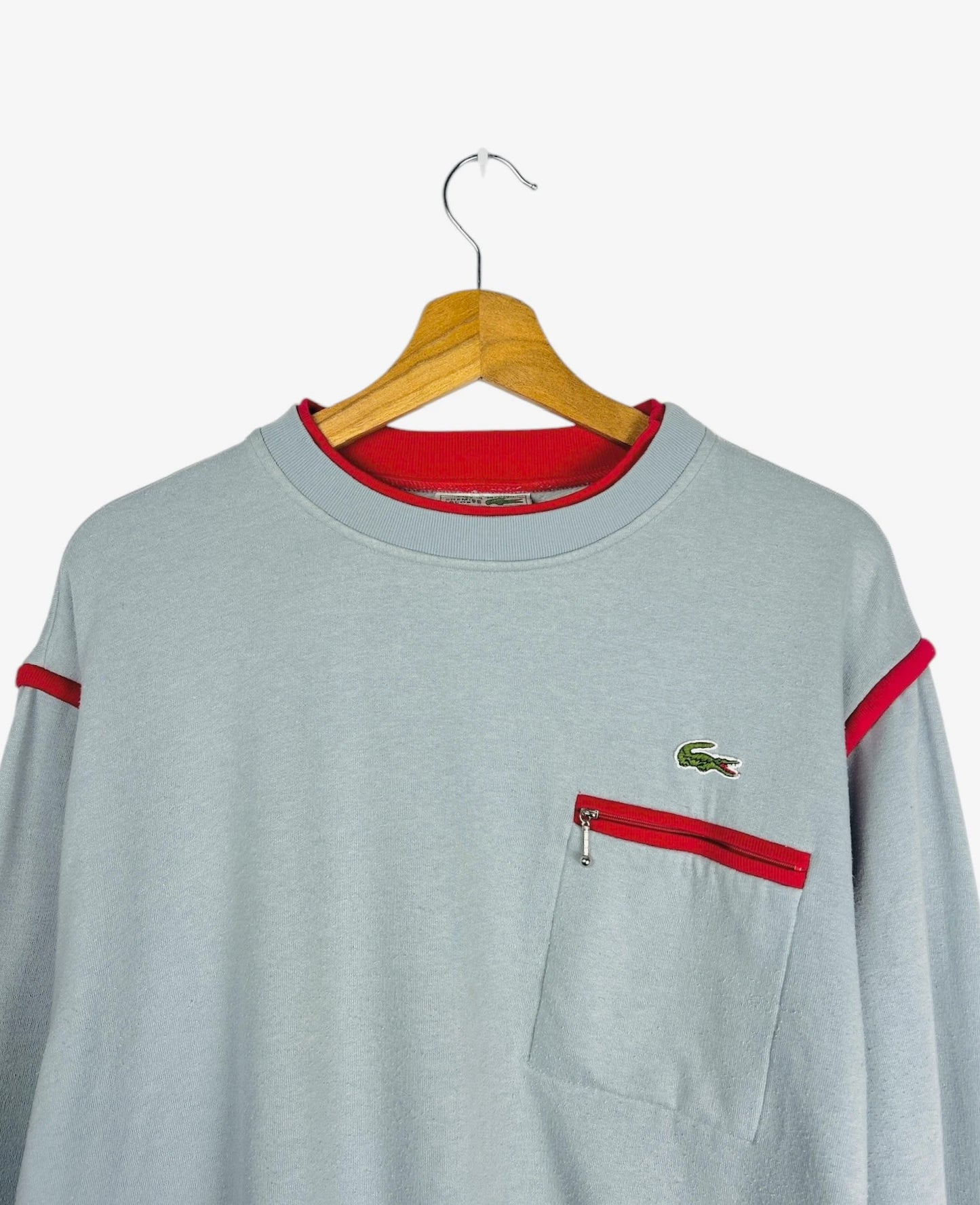 Sweat Pull Crewneck Lacoste Vintage Gris & Rouge 90' - L (B59)