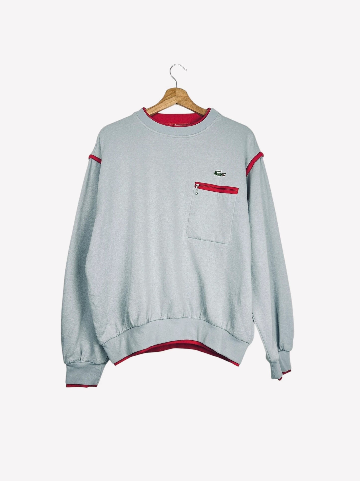 Sweat Pull Crewneck Lacoste Vintage Gris & Rouge 90' - L (B59)