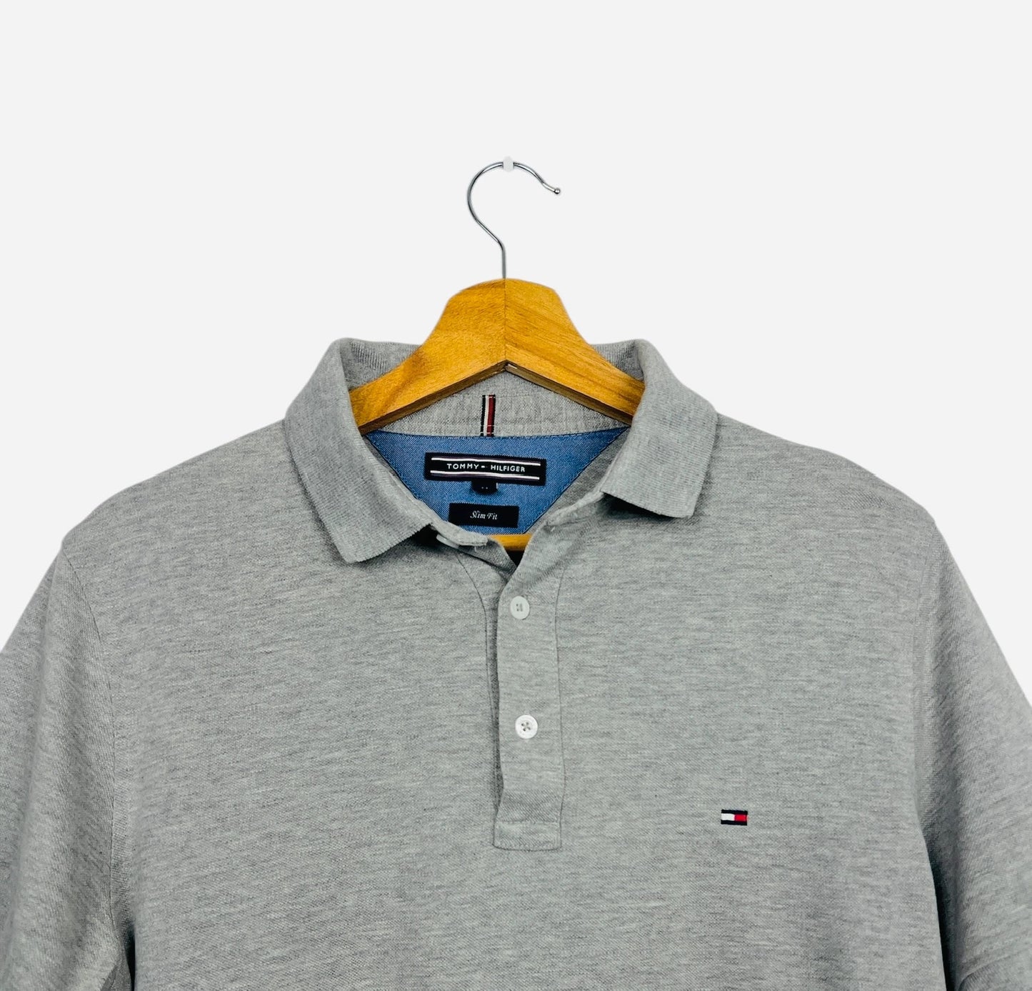 Polo Tommy Hilfiger Logo Brodé Uni Gris - M (B77)