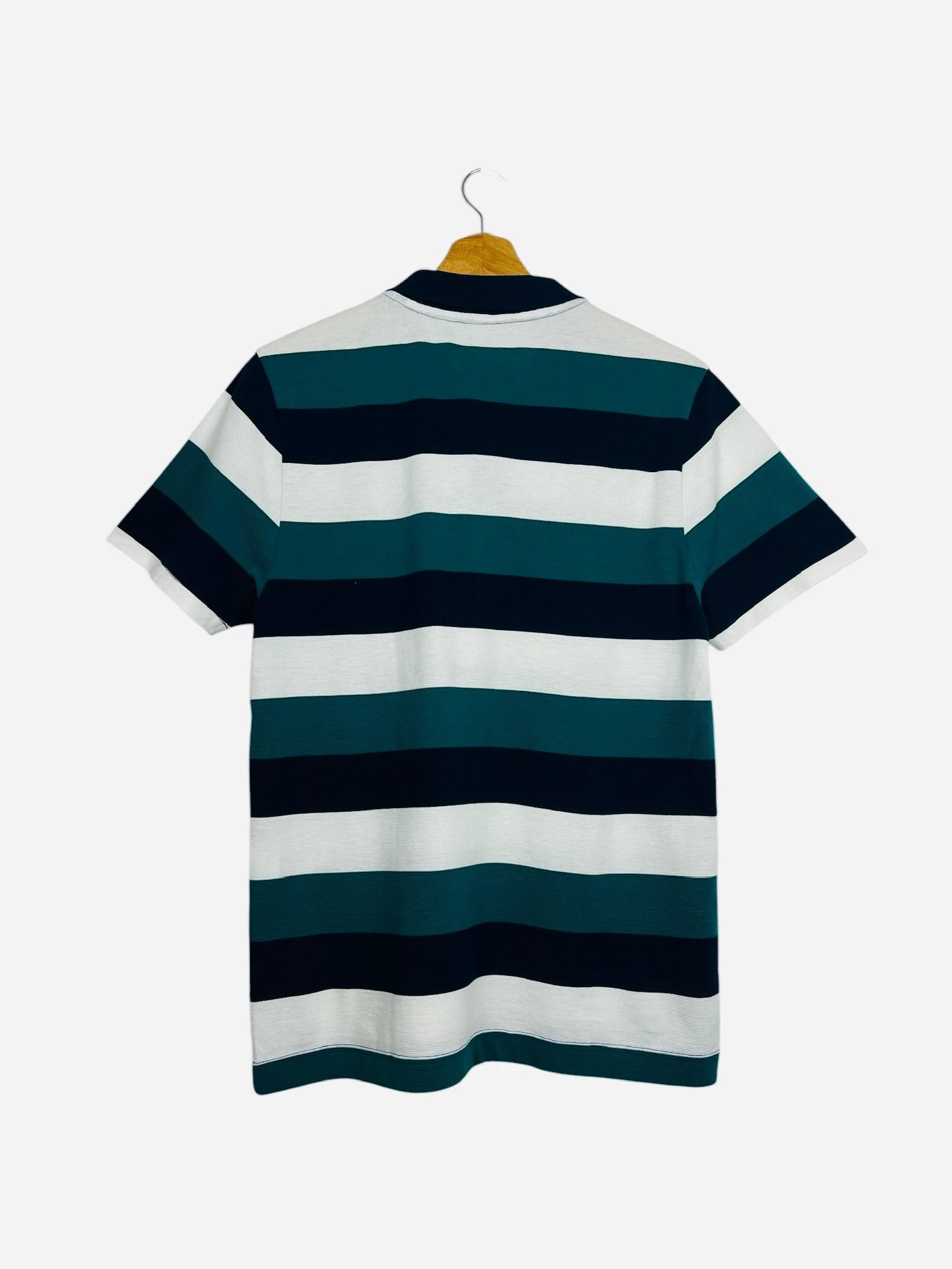 Polo Lacoste Rayé Sport Vintage Blanc & Vert Made in France - S (B102)