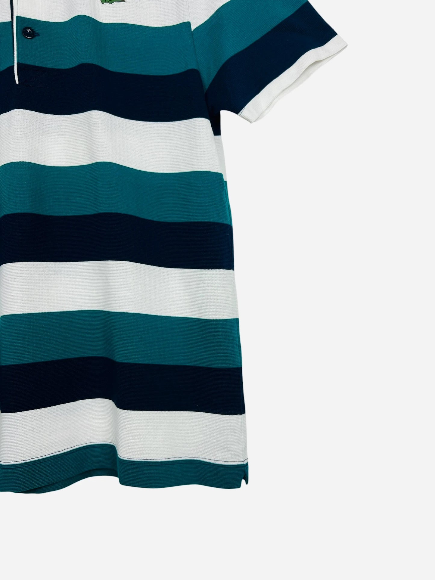 Polo Lacoste Rayé Sport Vintage Blanc & Vert Made in France - S (B102)