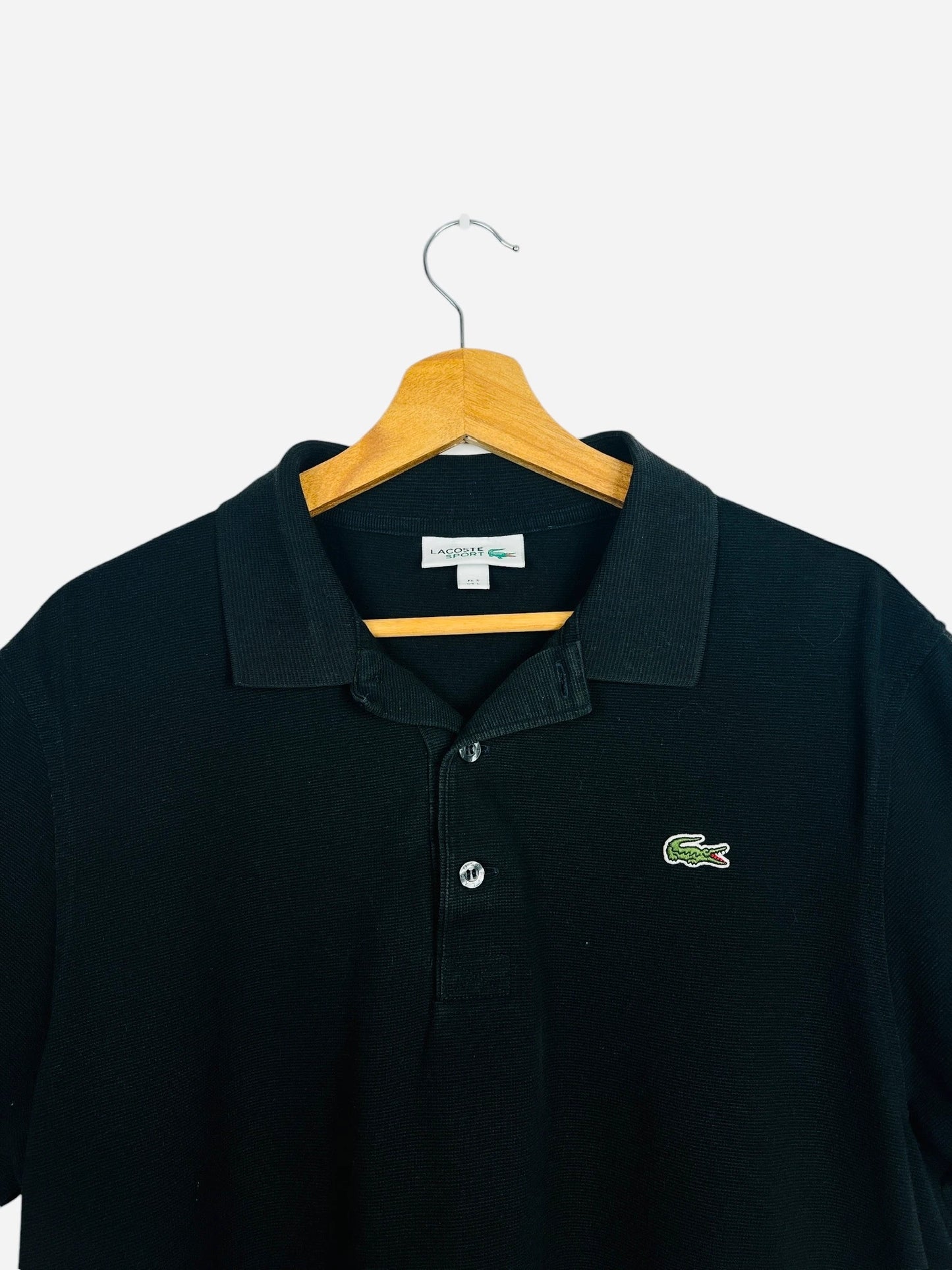 Polo Lacoste Brodé Uni Vintage Noir - L (B104)