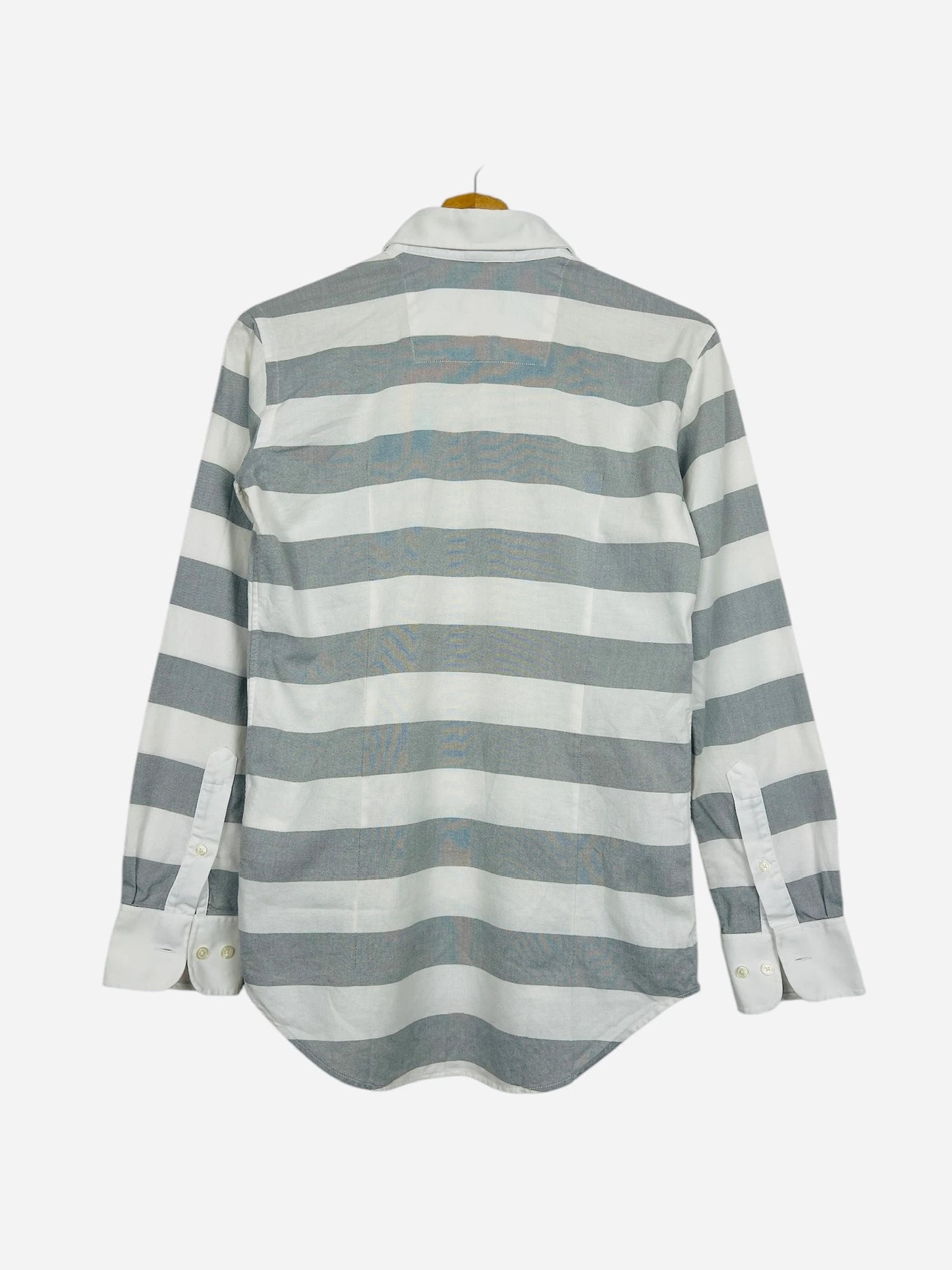 Chemise Eden Park Rugby Rayée Manches Longues Vintage Blanc & Gris - S (B105)