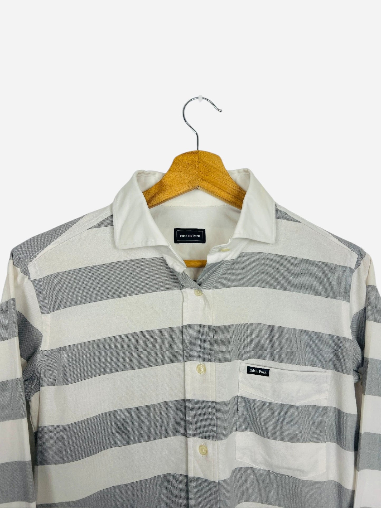 Chemise Eden Park Rugby Rayée Manches Longues Vintage Blanc & Gris - S (B105)