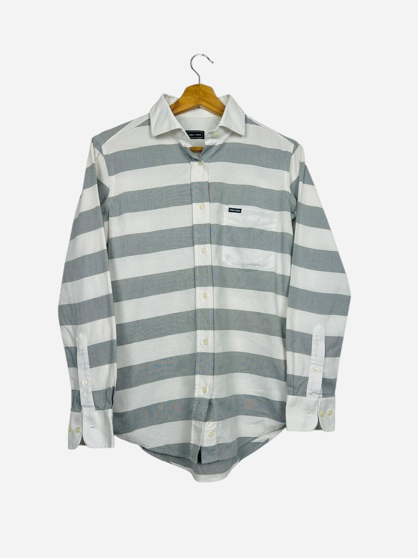 Chemise Eden Park Rugby Rayée Manches Longues Vintage Blanc & Gris - S (B105)