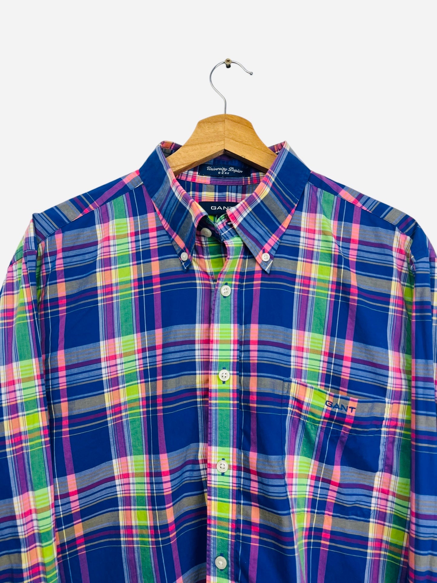 Chemise Gant à Carreaux Class Rose, Bleu - L (B166)