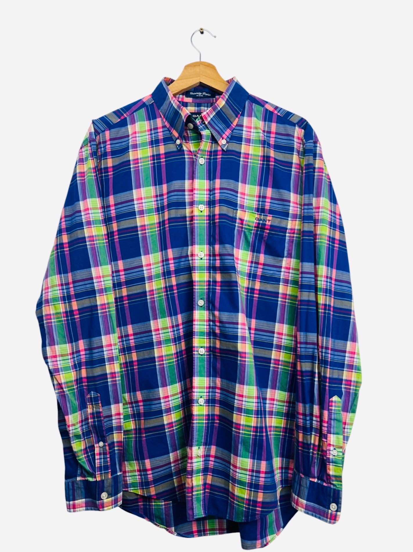 Chemise Gant à Carreaux Class Rose, Bleu - L (B166)