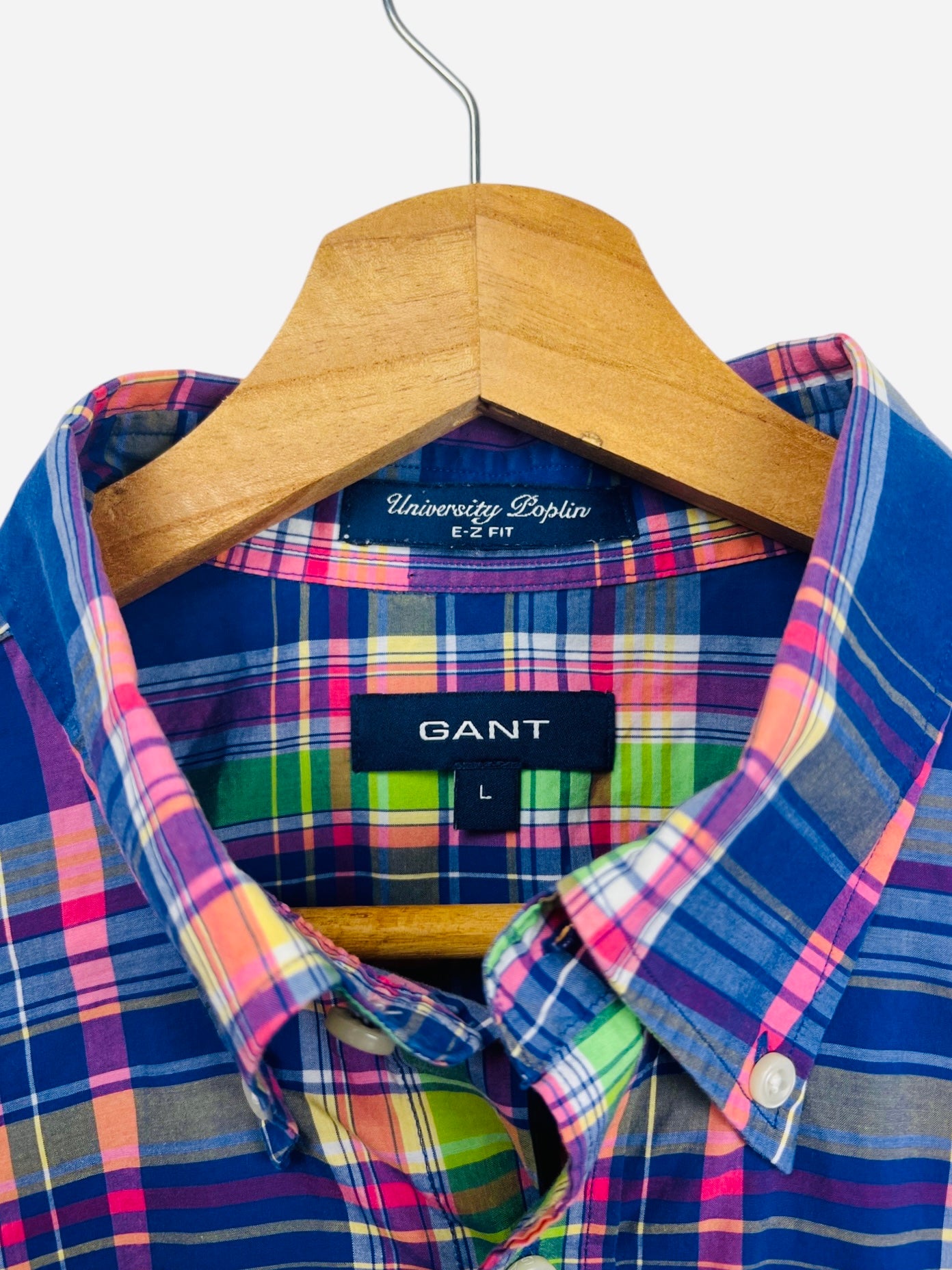 Chemise Gant à Carreaux Class Rose, Bleu - L (B166)