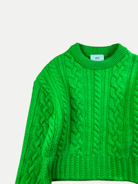 AMI Paris - Pull Vert Lime en Maille Torsadée