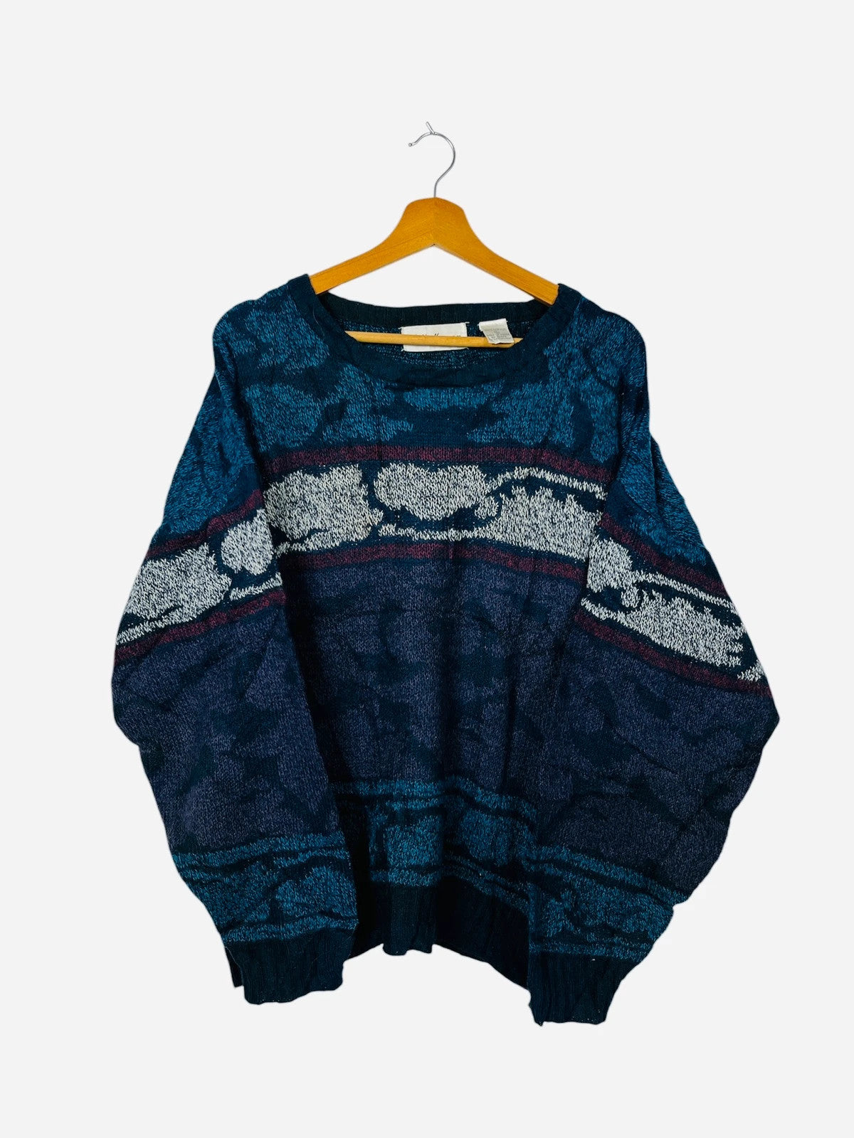 Pull Crewneck Vintage Sweat Bleu Marine & Violet - L (A403)