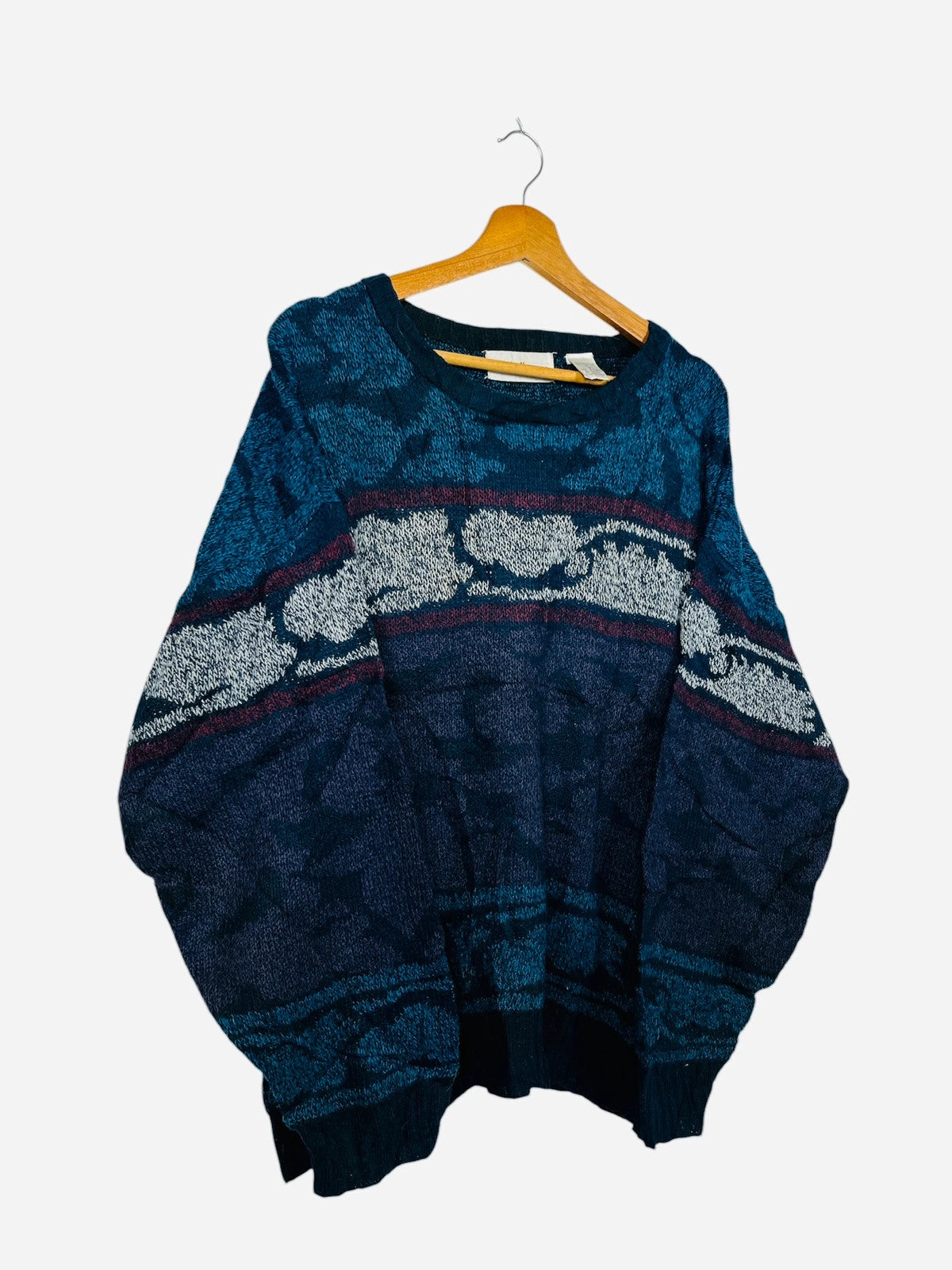 Pull Crewneck Vintage Sweat Bleu Marine & Violet - L (A403)