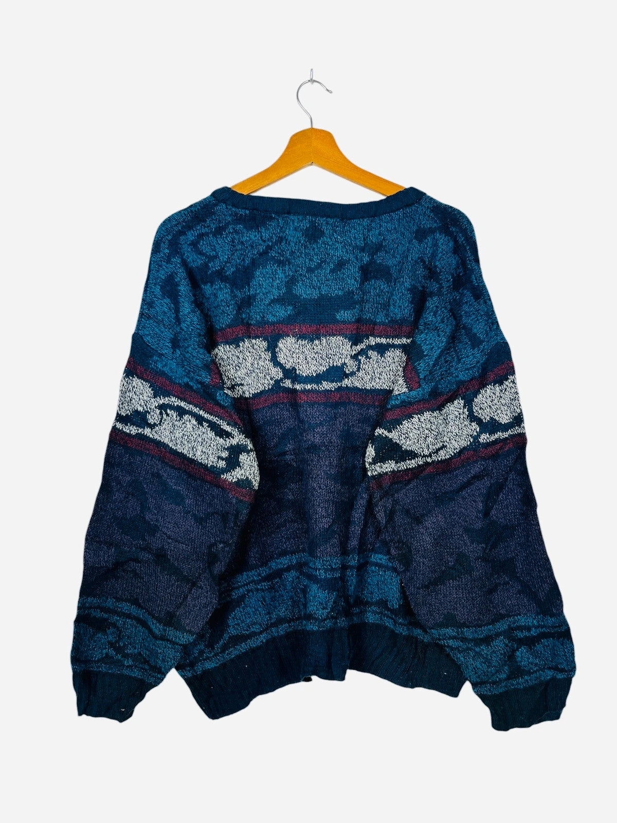 Pull Crewneck Vintage Sweat Bleu Marine & Violet - L (A403)