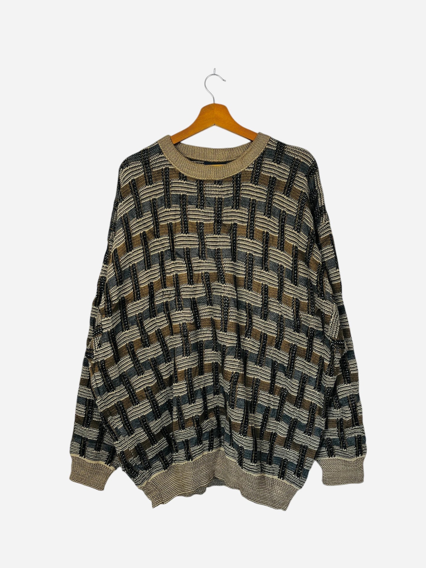 Pull Crewneck Vintage Sweat Beige & Marron - XXL (A409)