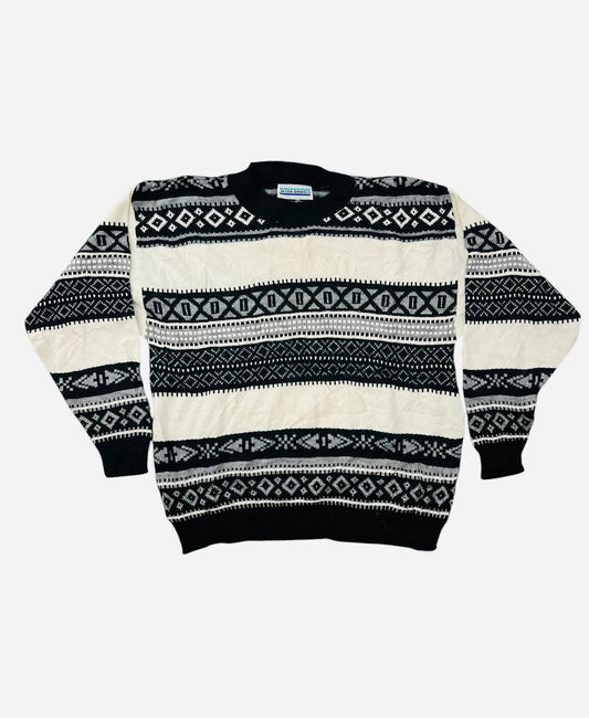 Pull Crewneck Vintage Sweat Blanc & Noir - M (A432)