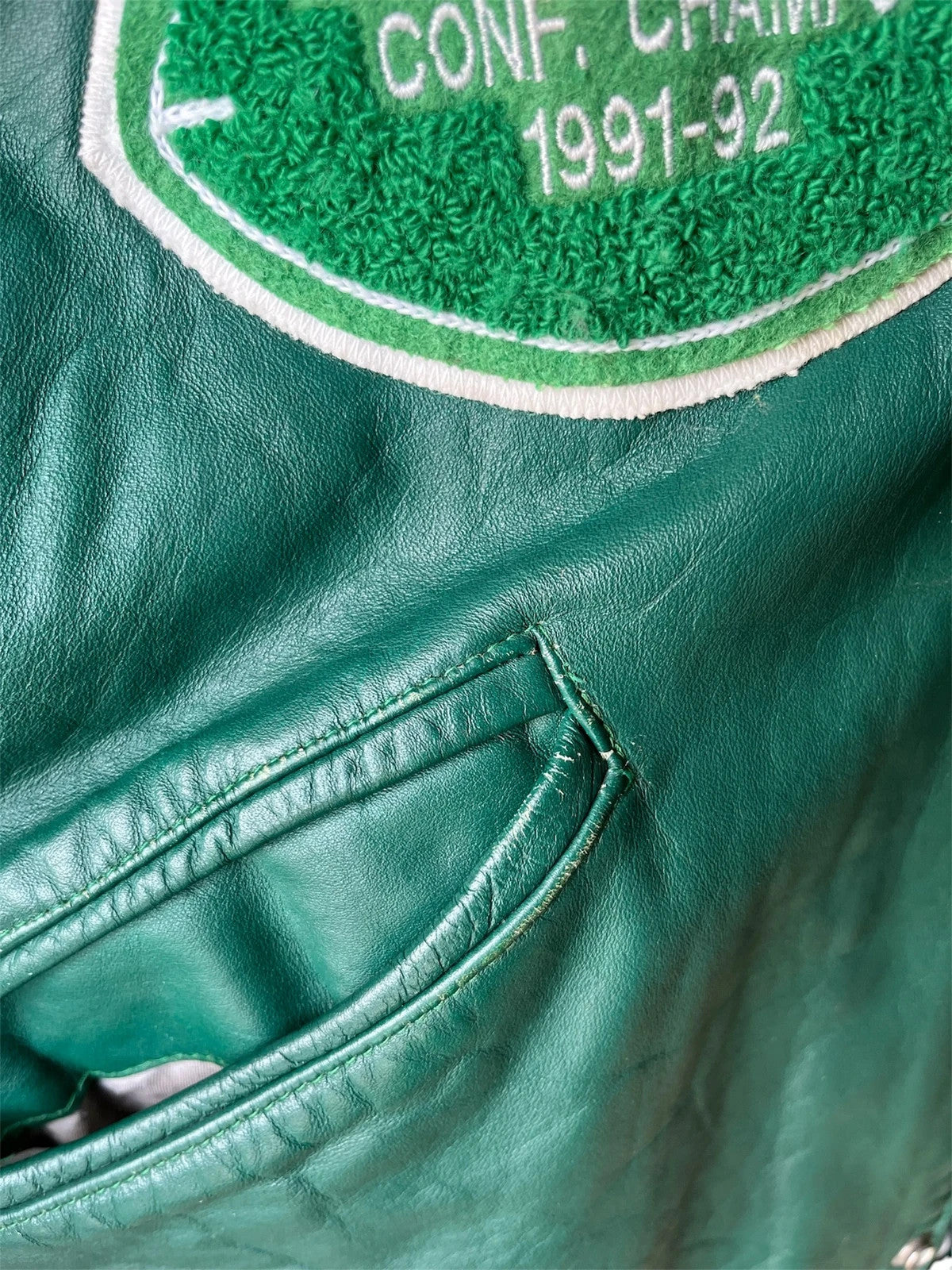 Veste Américaine en Cuir 90’ Vert Style Big Boy Jacket Skate Y2K - XL (A131)