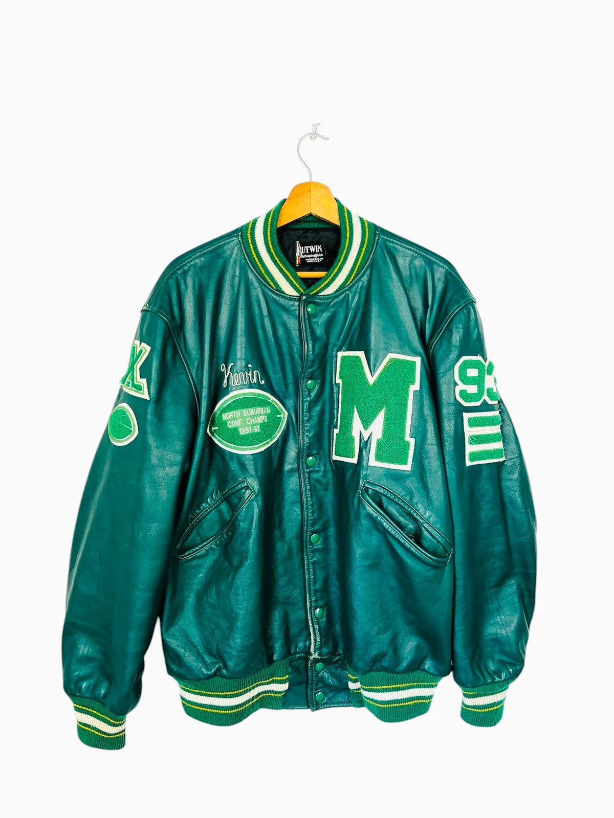 Veste Américaine en Cuir 90’ Vert Style Big Boy Jacket Skate Y2K - XL (A131)