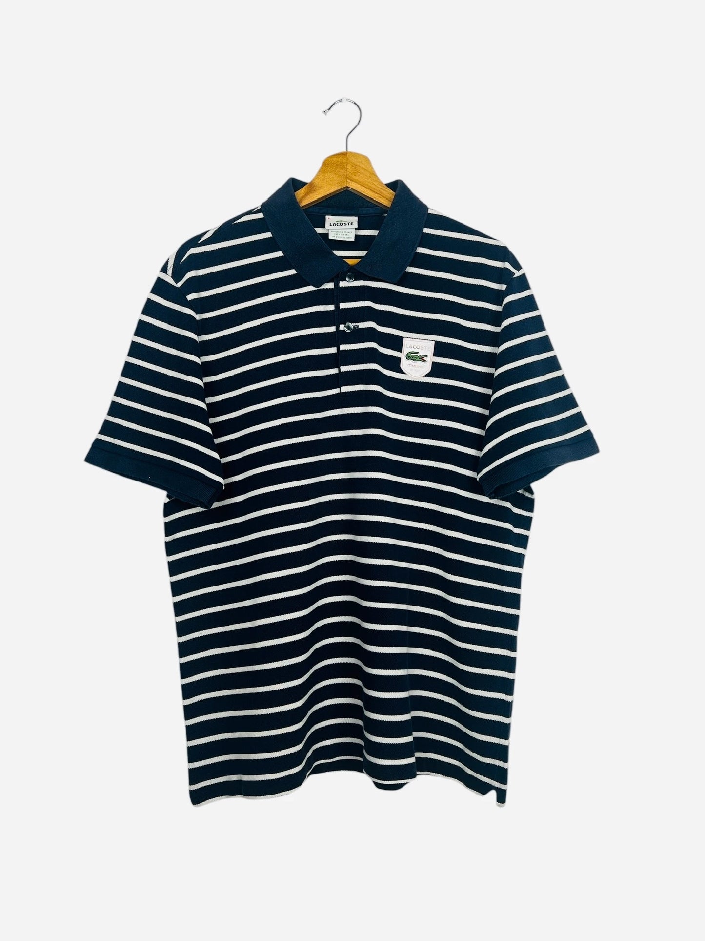 Polo Lacoste Logo Brodé Rayé Sport Tennis Marine - XL (B51)