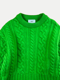 AMI Paris - Pull Vert Lime en Maille Torsadée