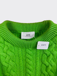 AMI Paris - Pull Vert Lime en Maille Torsadée