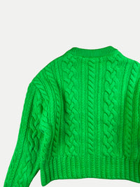 AMI Paris - Pull Vert Lime en Maille Torsadée